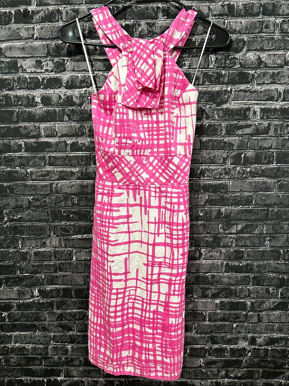 Trina Turk Pink and White Plaid Midi Sheath Dress
